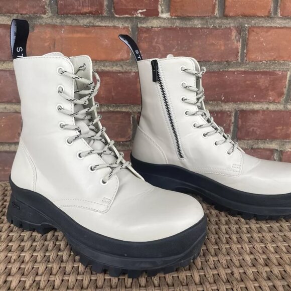 Stella McCartney Ivory Vegan Leather Trace Combat Boot Lace Rubber Lug Sole Sz 9 - Picture 6 of 10